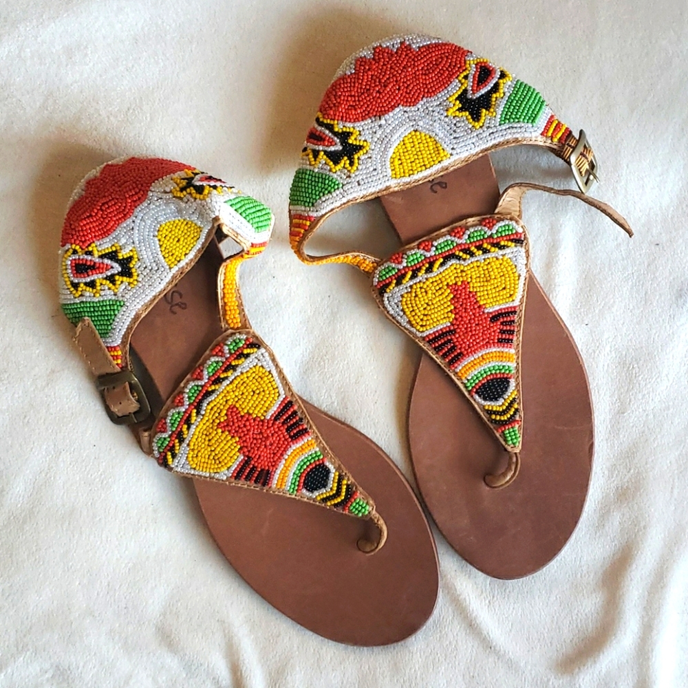 Beaded Leather Sandals
